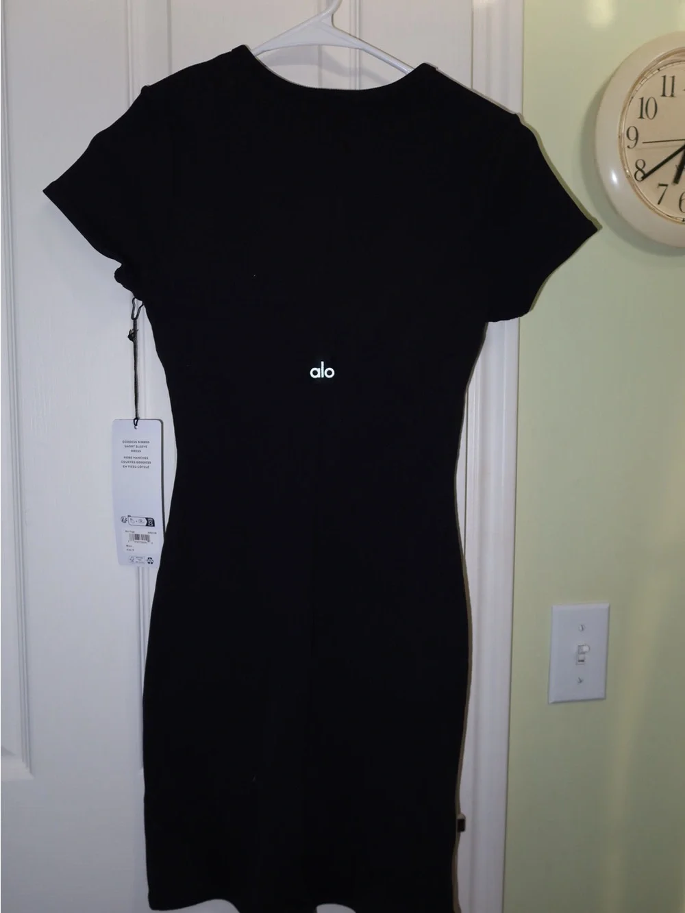 ALO Yoga Black Fitted Short Sleeve Mini Dress